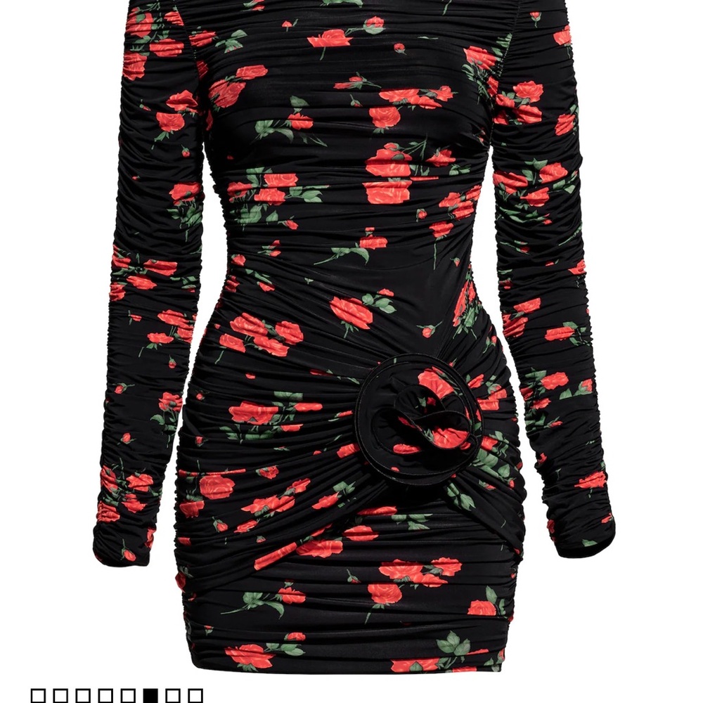 Magda Butrym Black and Red Ruched Long Sleeve Dress